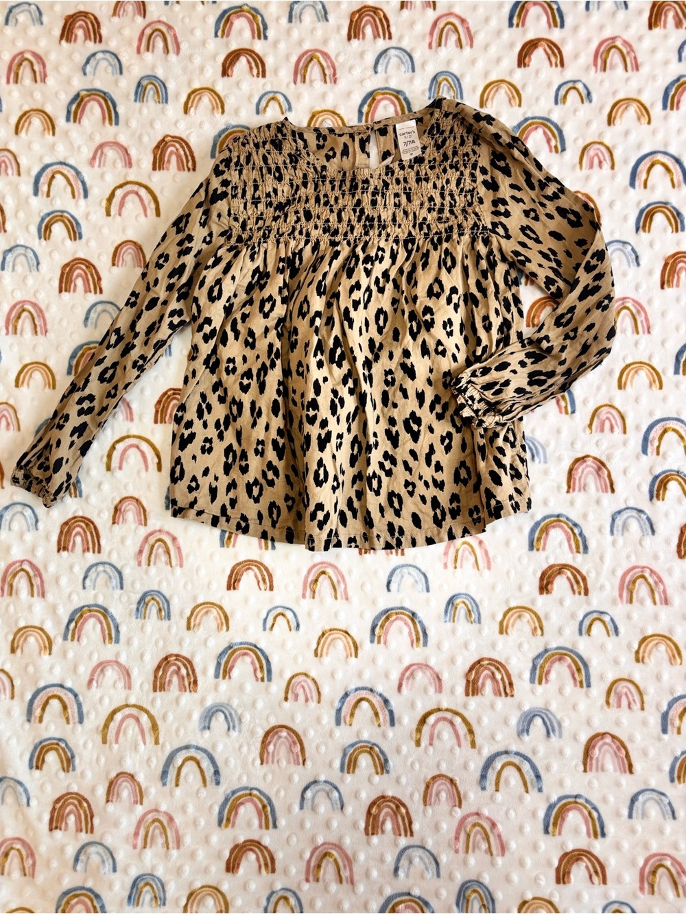 Carter's Leopard Print Smocked Long-Sleeve Top - Tan & Black
